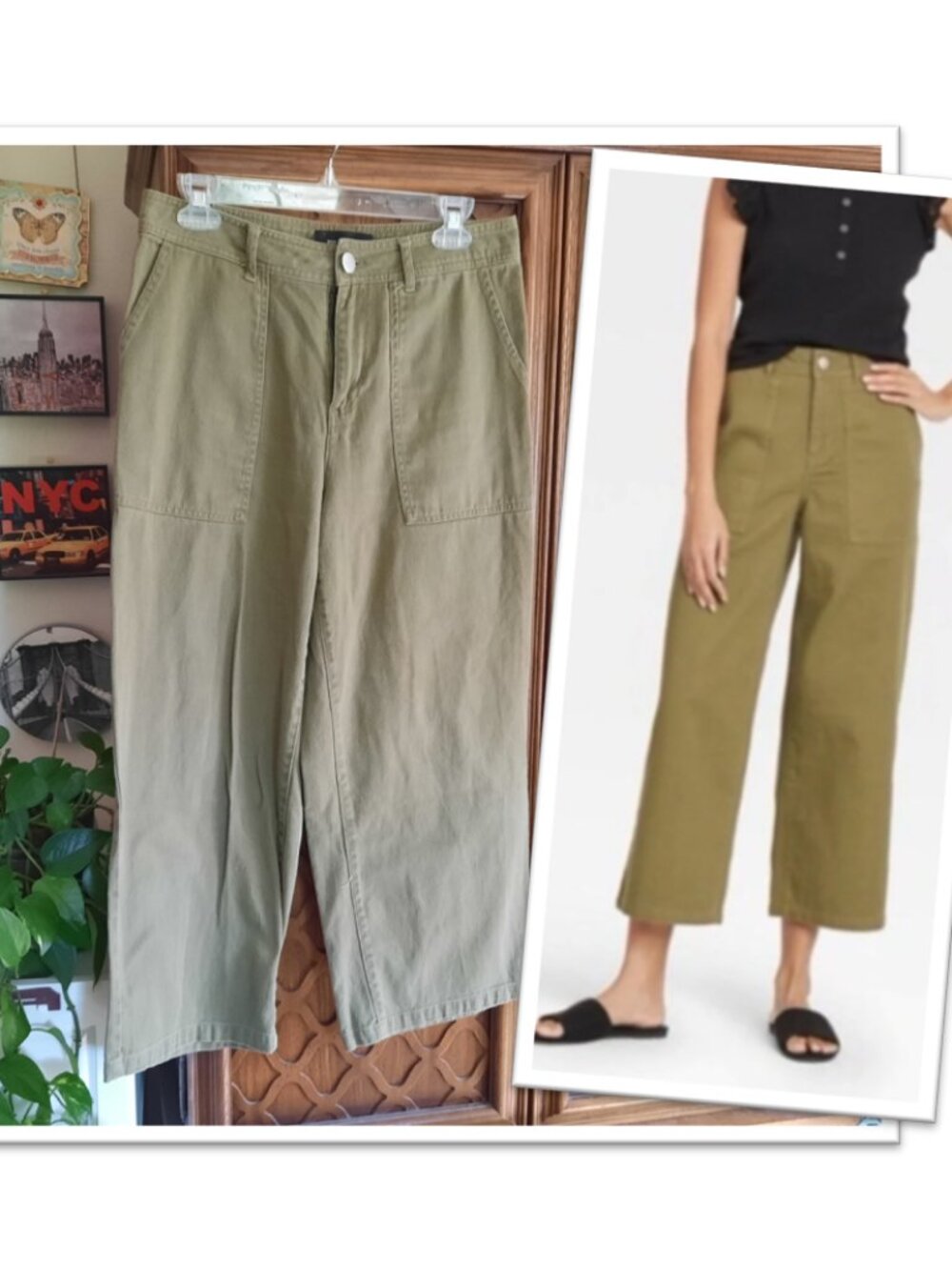 Who What Wear Wide Leg Utility Cargo Pants/ Jeans - Olive Green, Size 6